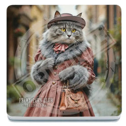 Peaky Paws, Grey Tabby Cat Fur Coat Coaster
