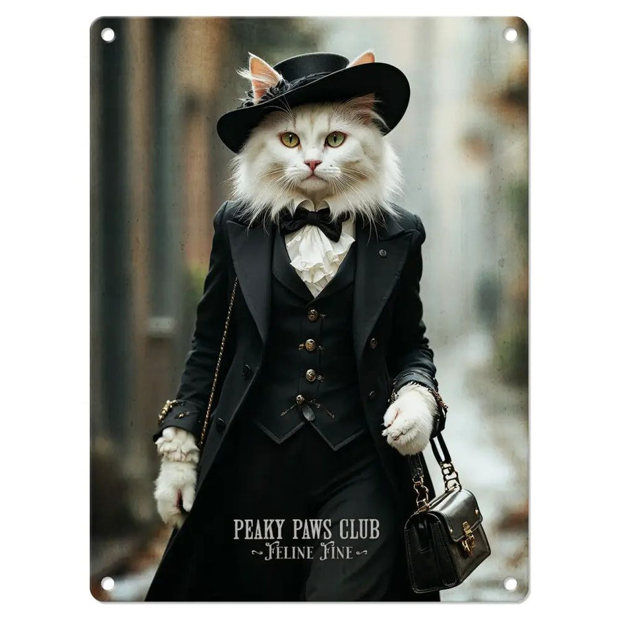 Peaky Paws, White Cat Black Hat Magnet