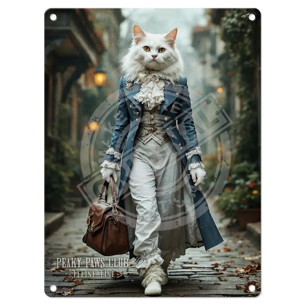 Peaky Paws, White Cat Blue Coat Magnet