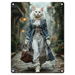 Peaky Paws, White Cat Blue Coat Magnet