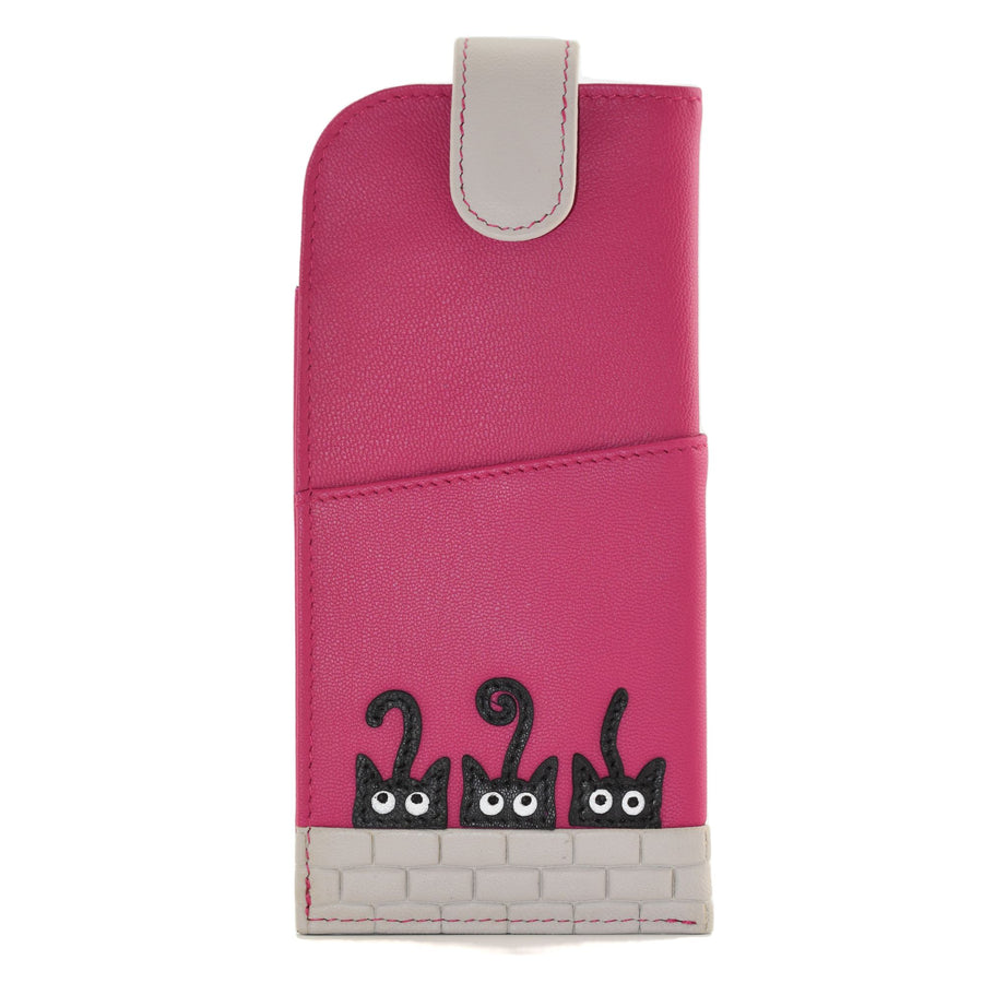 Peek-a-Boo Cats Leather Glasses Case, Fuchsia