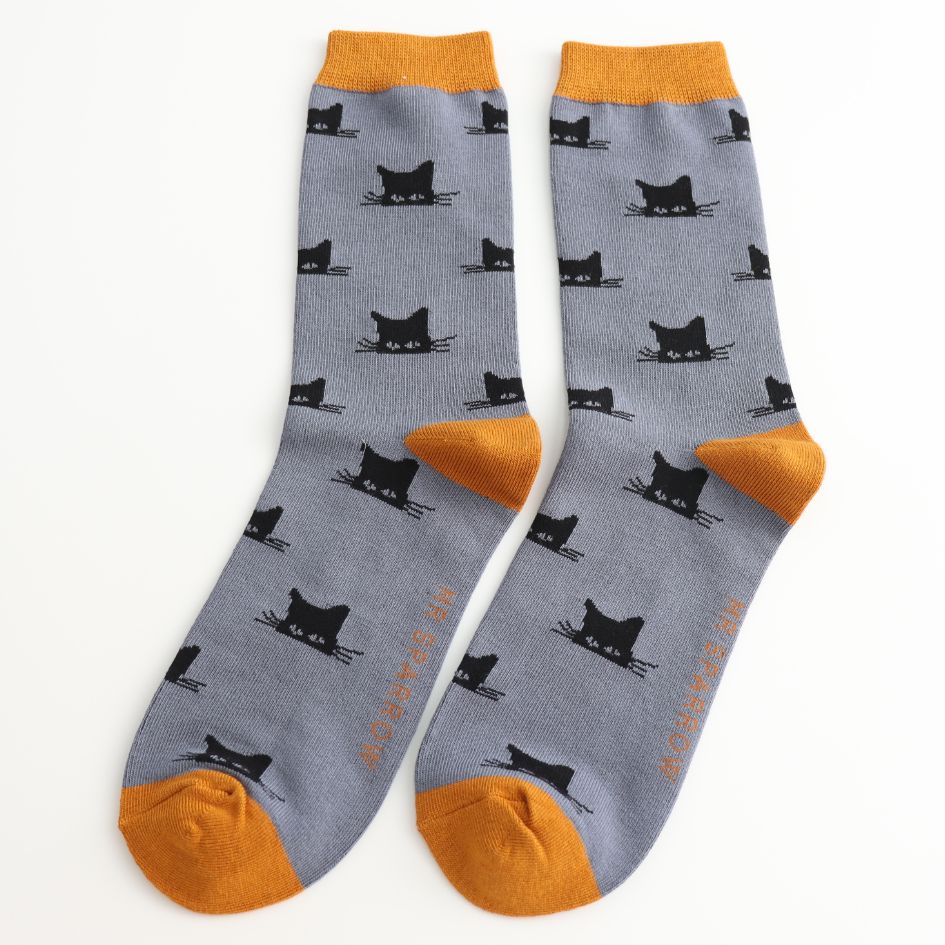 Peeking Cats Socks, UK 7-11 Inky Blue