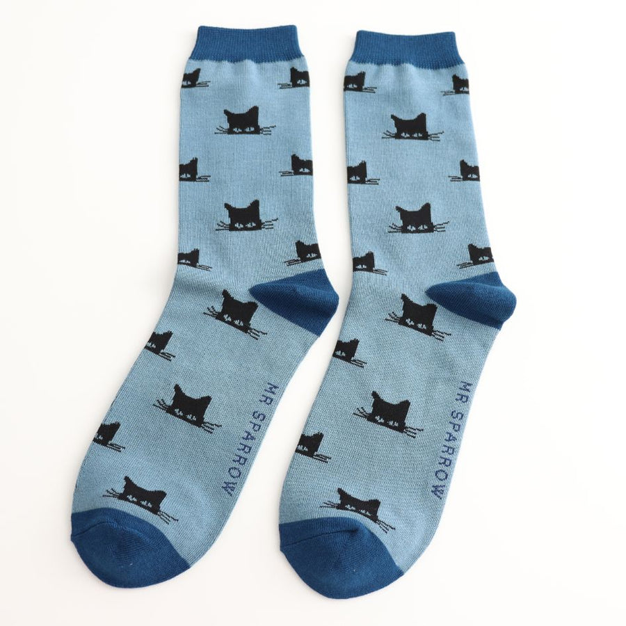 Peeking Cats Socks, UK 7-11 Denim