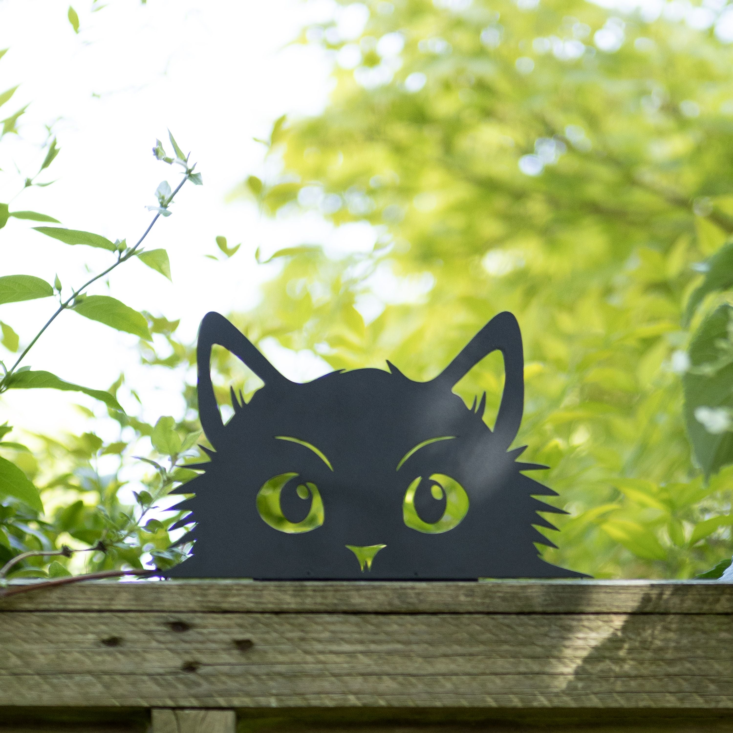 Peeping Black Cat Fence Topper