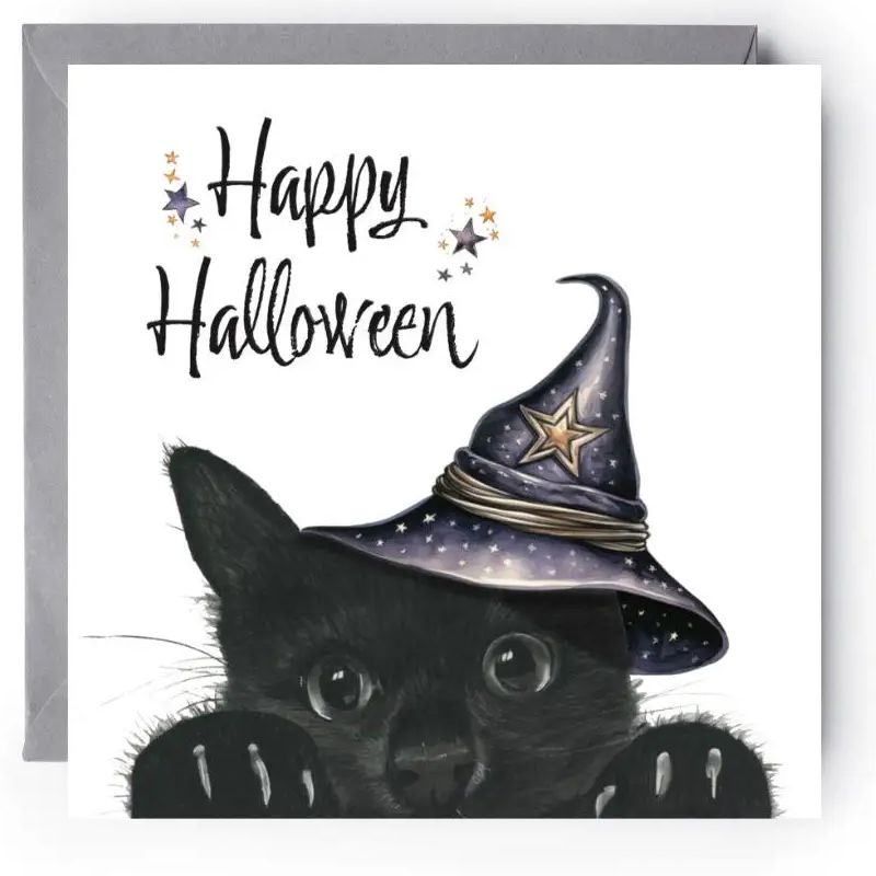 Peeking Cat Halloween Card