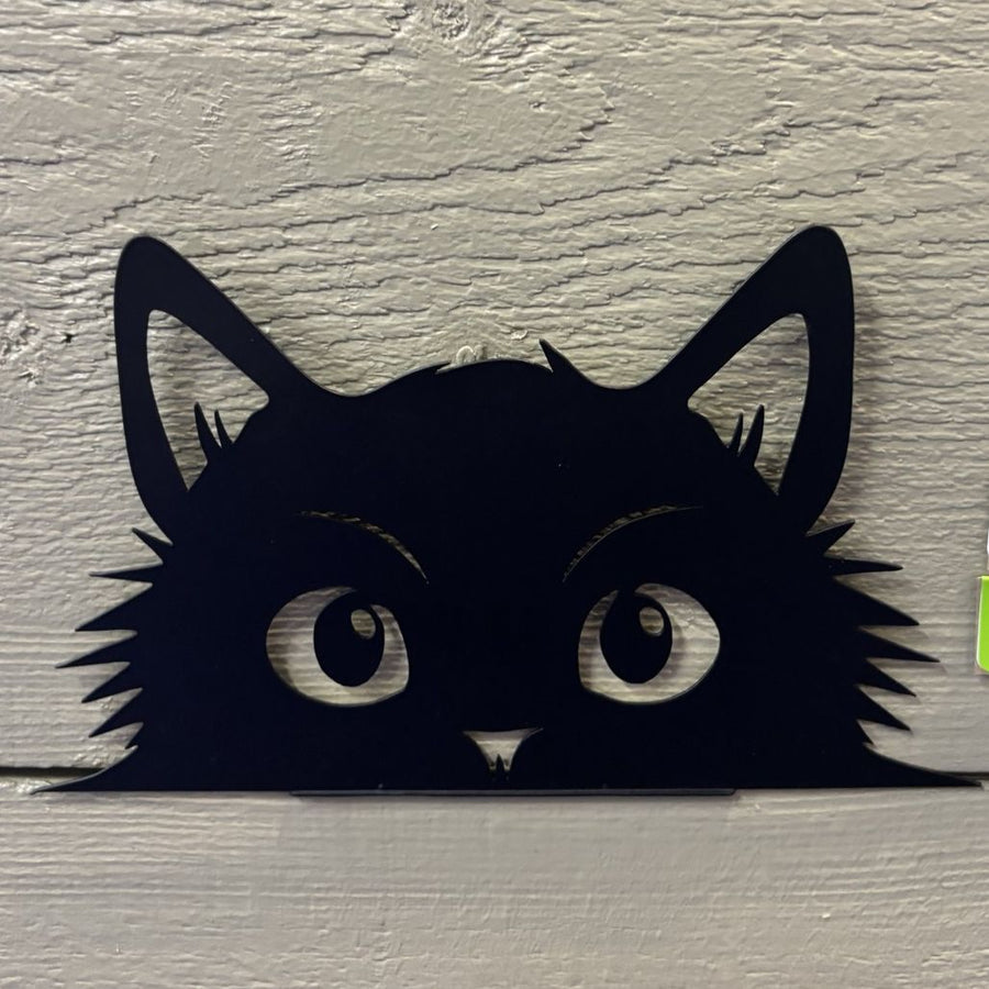 Peeping Black Cat Fence Topper