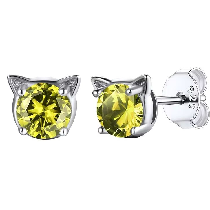 Cat Face Birthstone Earrings