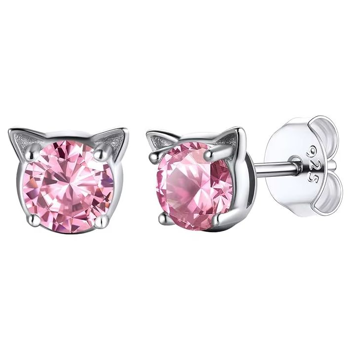 Cat Face Birthstone Earrings