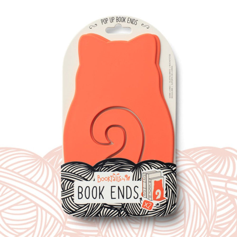 An orange cat shaped design, on backing card, labelled Bookends. 
