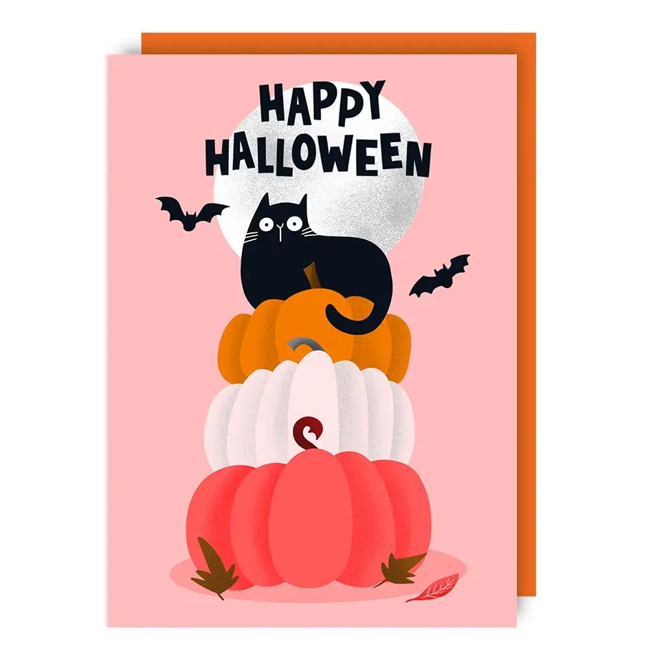 Pumpkin Tower Halloween Cat Card