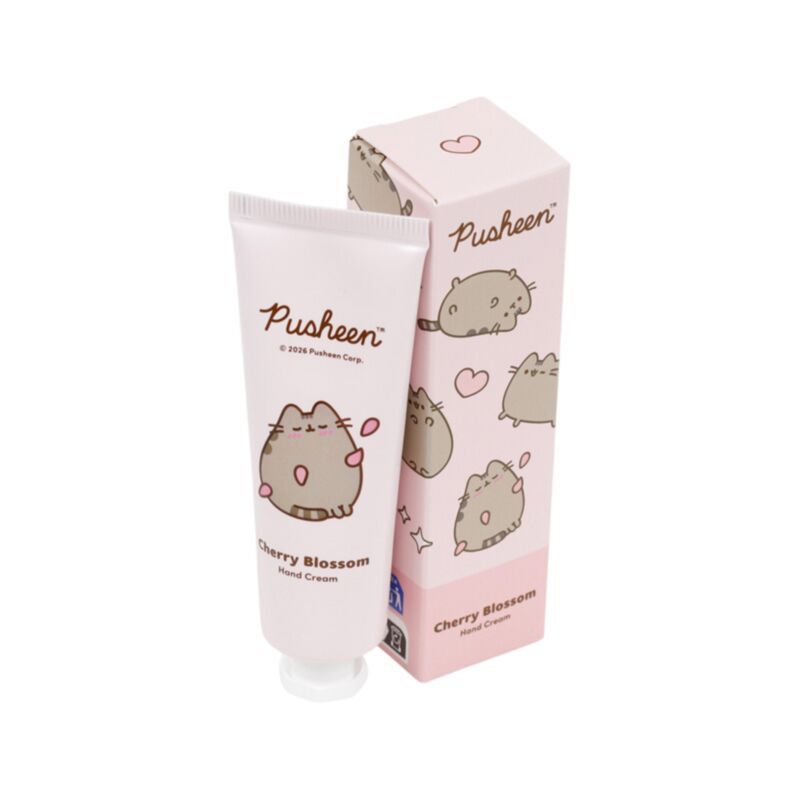 Pusheen Cherry Blossom hand cream with packaging on a white background
