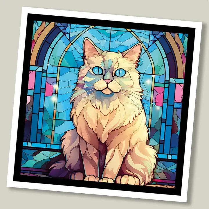 Ragdoll Cat Stained Glass Greetings Card