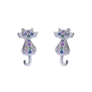 Sterling Silver Rainbow Cat Earrings