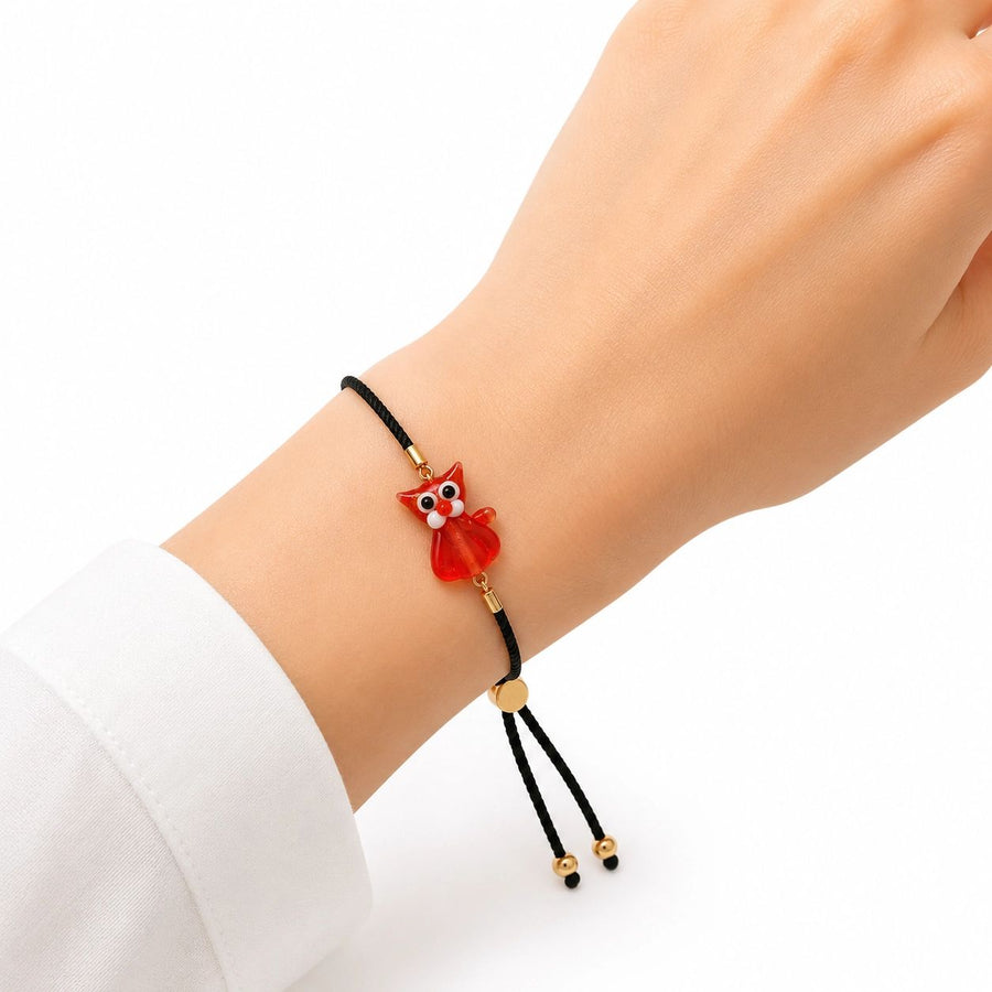 Artisan Glass Red Cat Friendship Bracelet