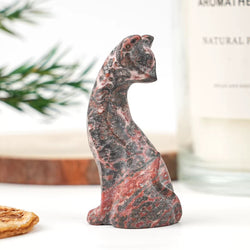 Red Leopard Skin Jasper Gemstone Stylised Cat