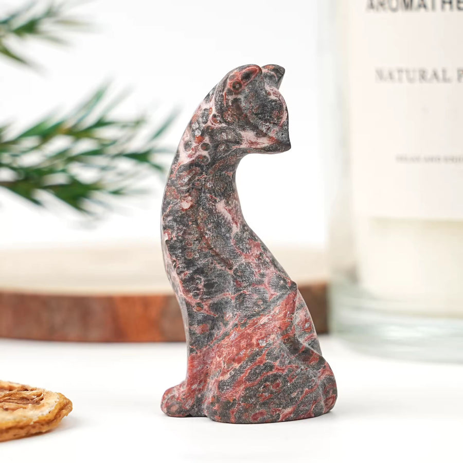 Red Leopard Skin Jasper Gemstone Stylised Cat