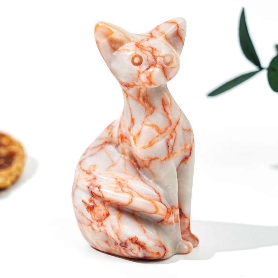 Red Veinstone Gemstone Tall Cat August Birthstone