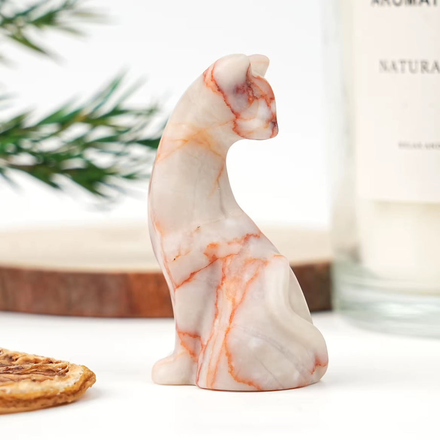 Red Veinstone Gemstone Stylised Cat August Birthstone