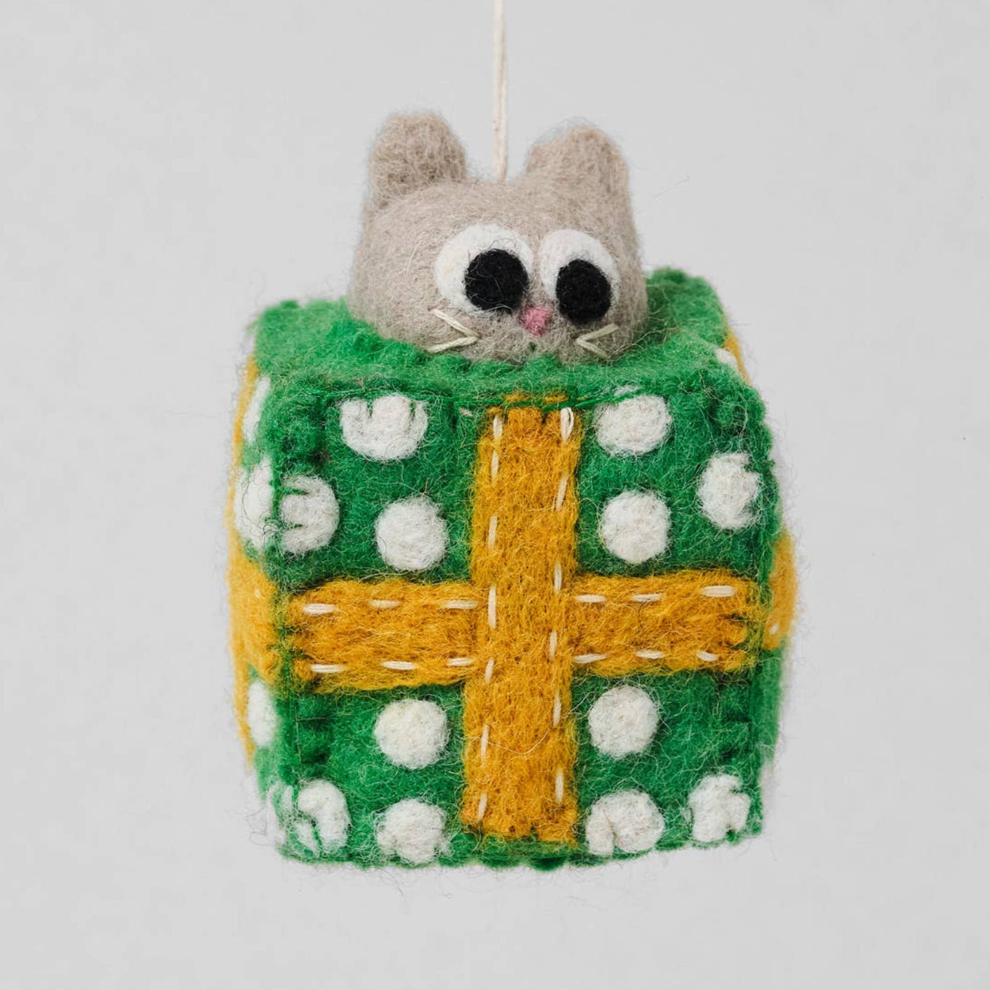 Roland, Green Present Cat Hanging Felt Decoration