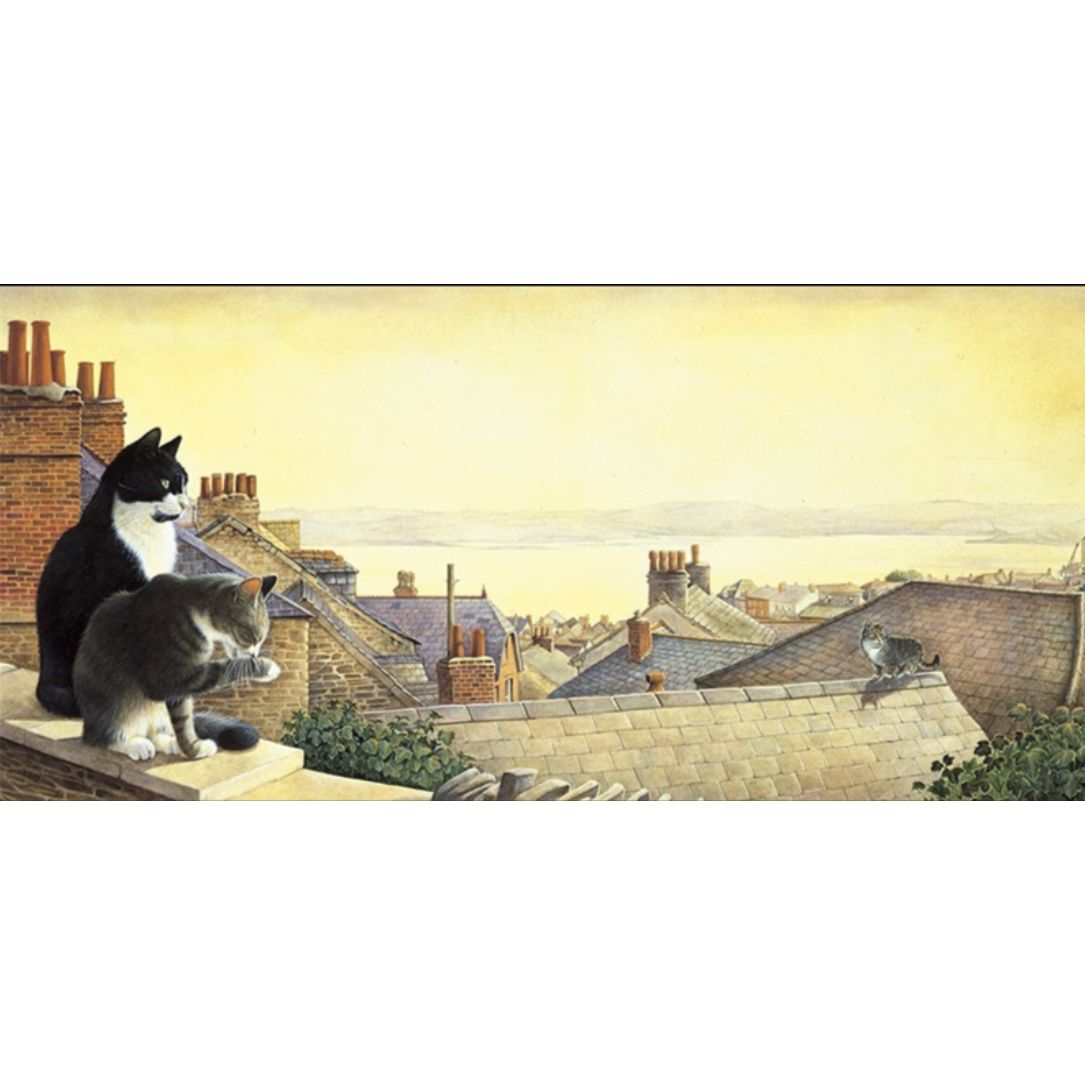 Chesterton, Twiglet and Gemma on Rooftops Greetings Card, Lesley Anne Ivory