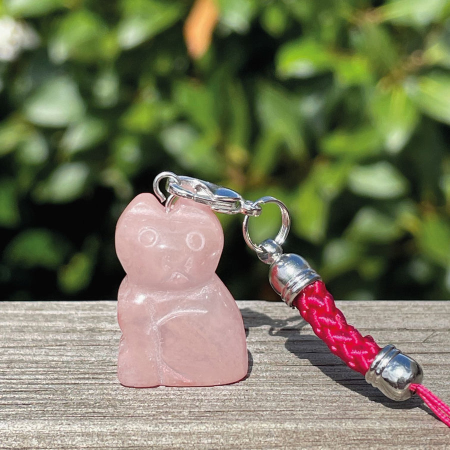 Rose Quartz  Cat Bag Charm, The Lucky Cat Shop