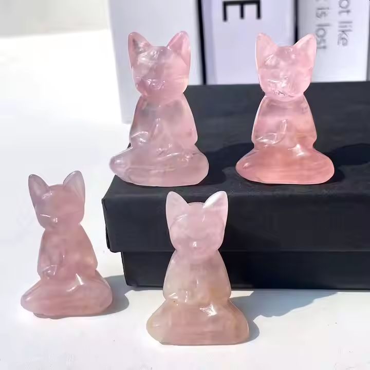 Rose Quartz Gemstone Yoga Cat