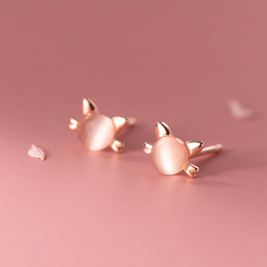 Rose Gold Opal Cat Ear Studs