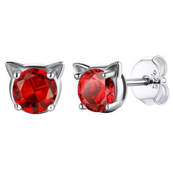 Cat Face Birthstone Earrings