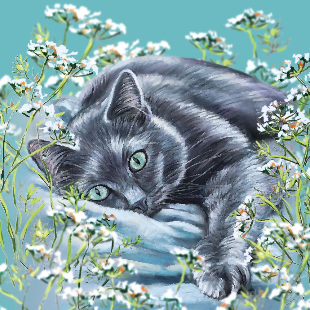 Russian Blue Cat Art Greetings Card