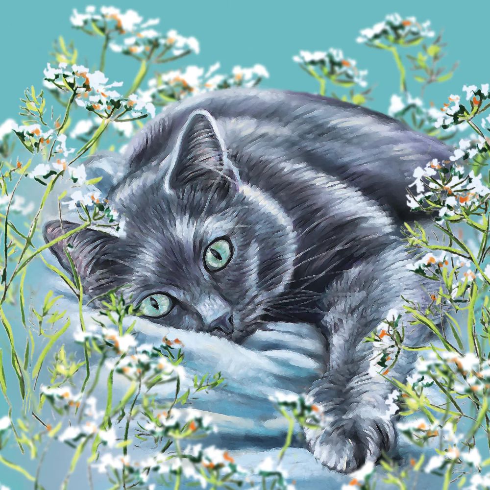 Russian Blue Cat Art Greetings Card, The Cat Gallery