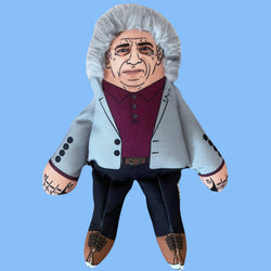 Sadiq Khan catnip cat toy, soft fabric doll in grey suit and burgundy shirt