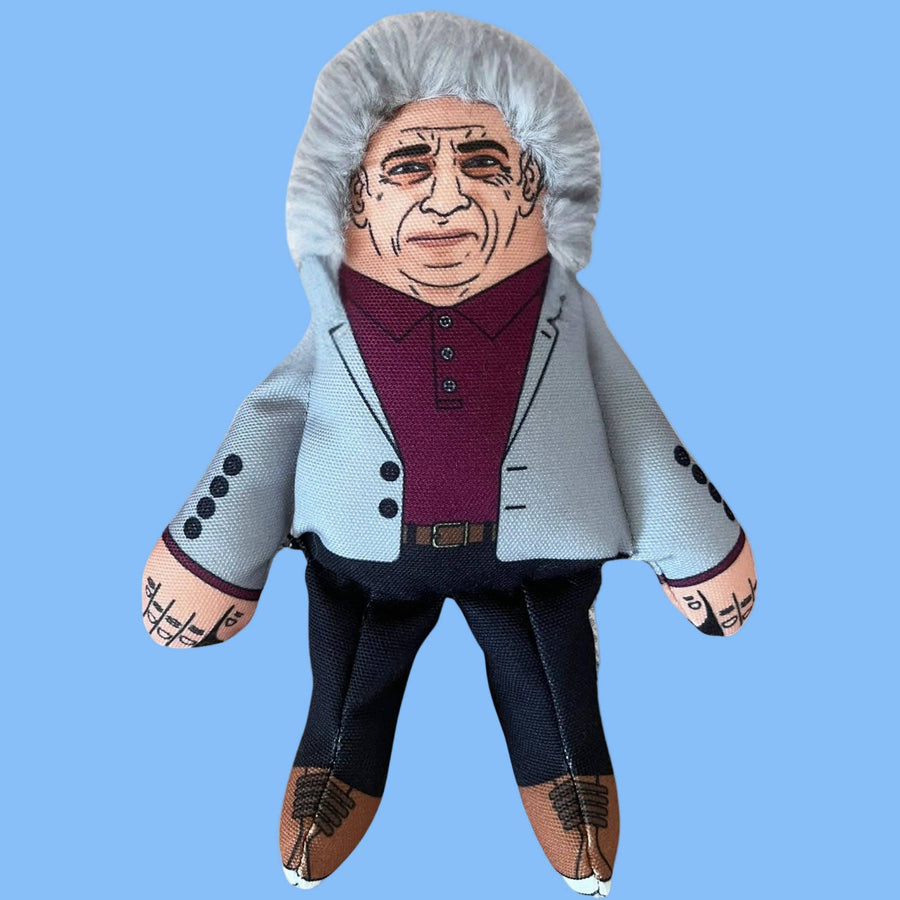 Sadiq Khan catnip cat toy, soft fabric doll in grey suit and burgundy shirt