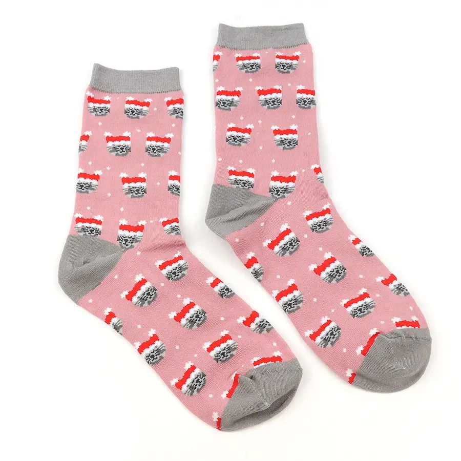 Santa Hat Grey Cat Socks UK4-7
