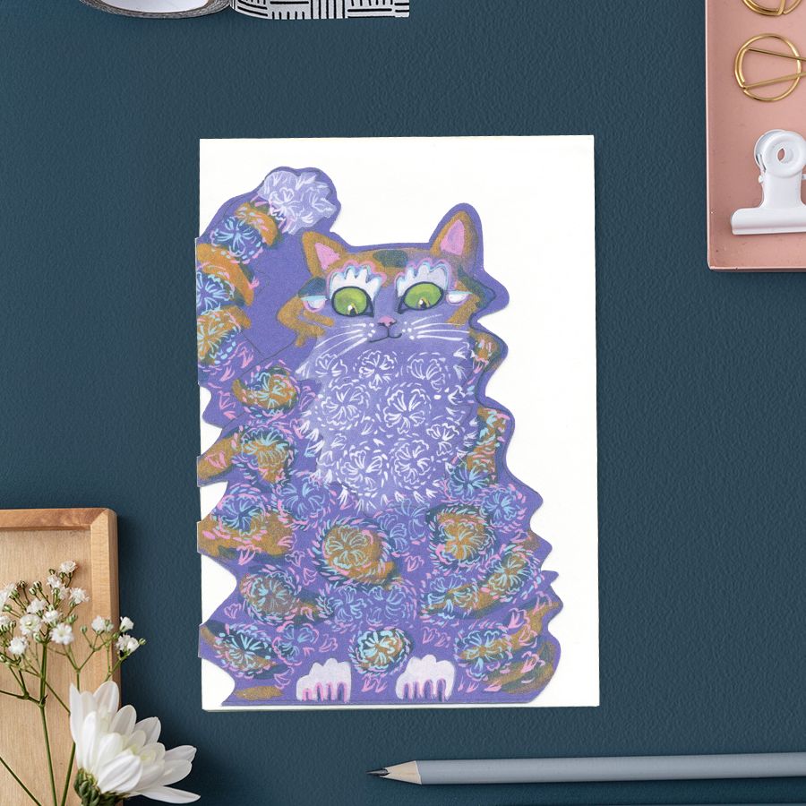 Scruffy Cat Die Cut Greetings Card