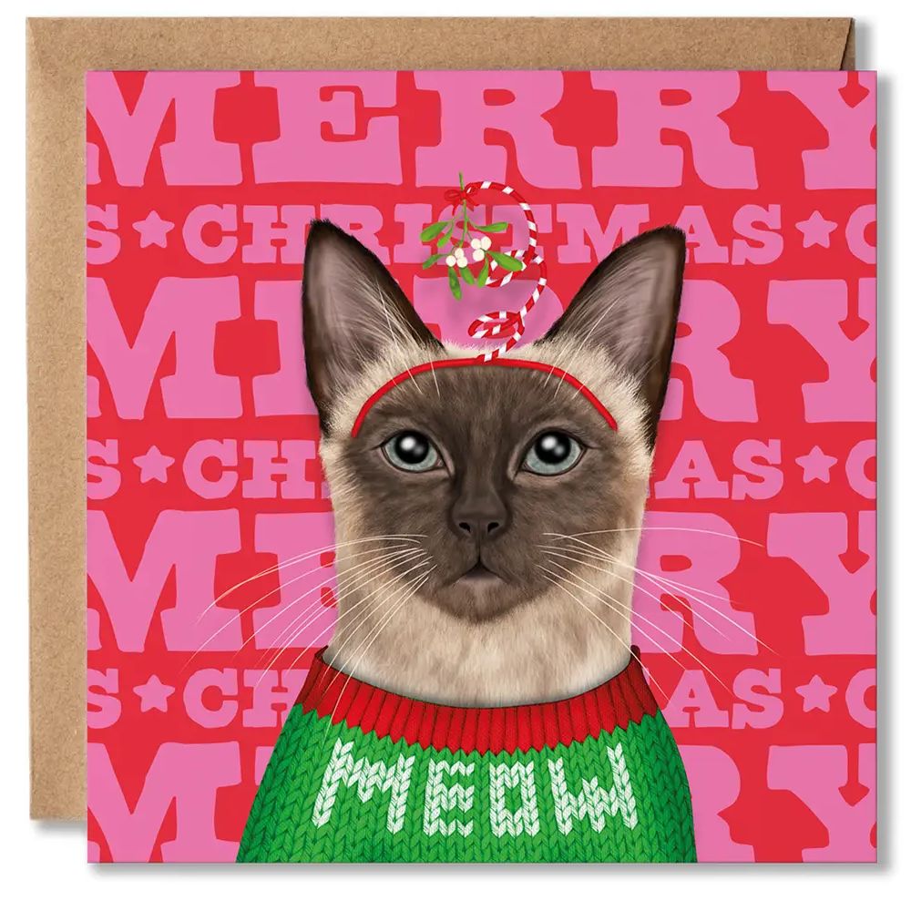 Siamese Cat Merry Christmas Card