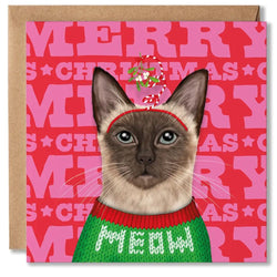 Siamese Cat Merry Christmas Card