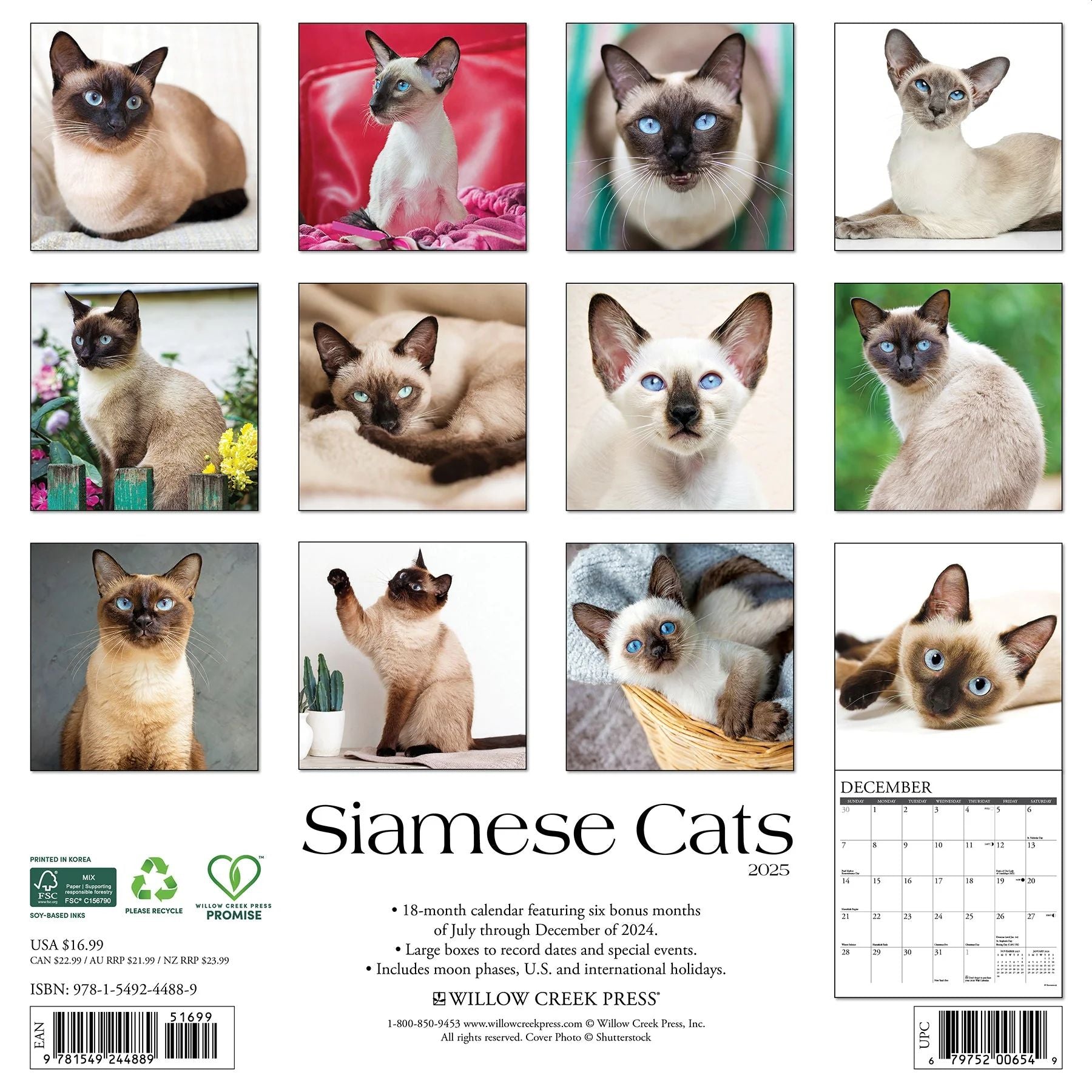 Siamese Cats 2025 Wall Calendar