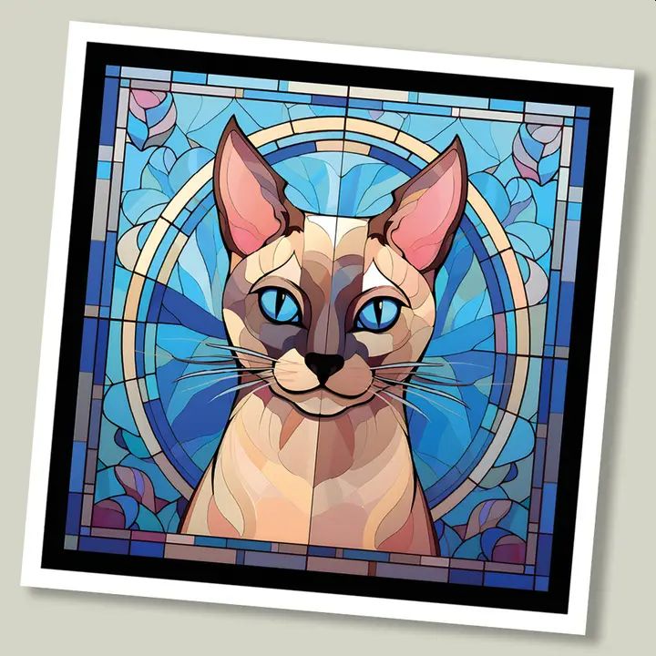 Siamese Cat Stained Glass Greetings Card