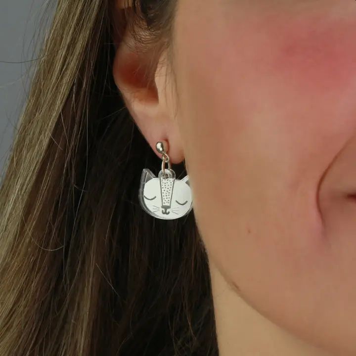 Silver Cat Acrylic Earrings