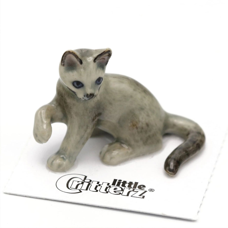 Silver Russian Blue Kitten Porcelain Miniature