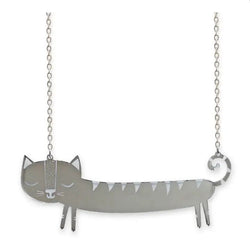 Silver Sausage Cat Acrylic Necklace