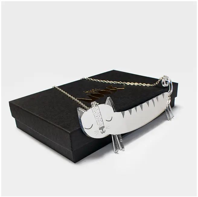 Silver Sausage Cat Acrylic Necklace