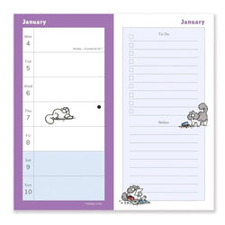 January 2027 inside spread from the Simon's Cat Diary featuring small cartoons and space for To Do's and engagements