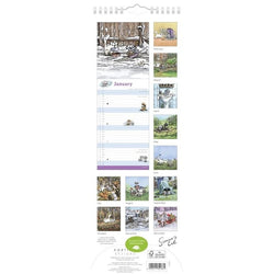 Calendar with illustrations of cats in various outdoor settings on a white background