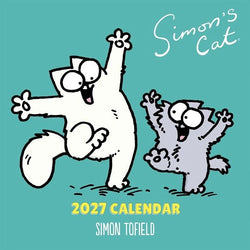 Simon's Cat 2027 Calendar cover by Simon Tofield, featuring two cartoon cats on a teal background with the title 'Simon's Cat'
