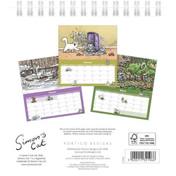 Calendar with illustrations of a cat and various scenes, featuring the brand 'Simon's Cat'.