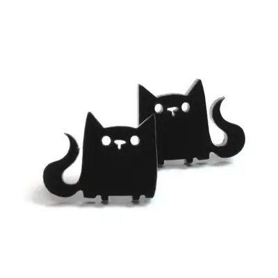 Sitting black cat earstuds