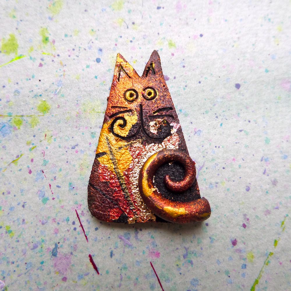 Bronze Cat Art Brooch