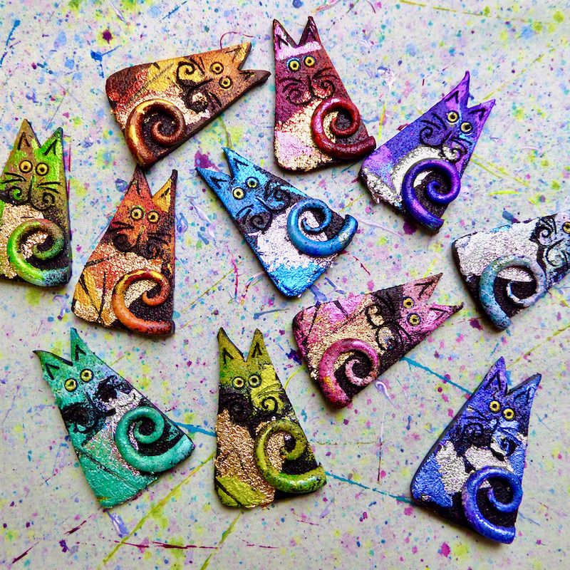 Pink Cat Art Brooch