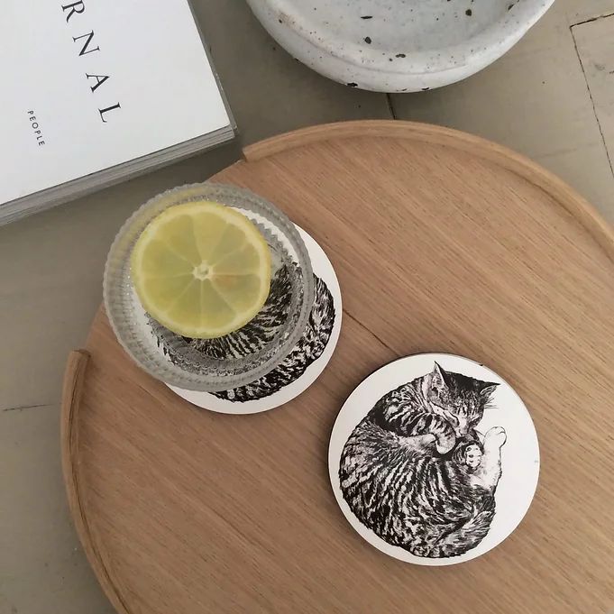 Sleeping Cat Illustrated Coaster